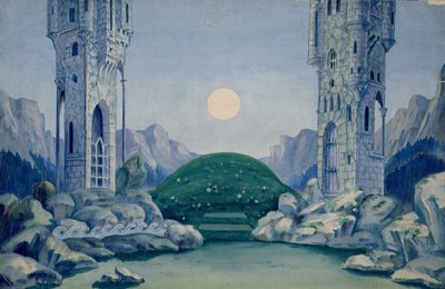 Scenografia do premiery "Drewnianego księcia" Beli Bartoka (1881-1945) 1917 (akwarela na papierze) autorstwa Hungarian School