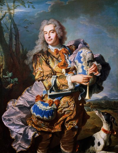 Gaspard de Gueidan grający na dudach, ok. 1735, autorstwa Hyacinthe Rigaud (1659-1743), olej na płótnie. Szczegół. Francja autorstwa Hyacinthe Francois Rigaud