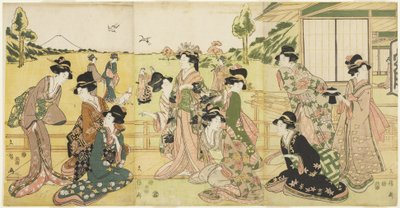 Hawking Party, 1807 (kolorowy drzeworyt) autorstwa Hyakusai Hisanobu Hyakusai Hisanobu