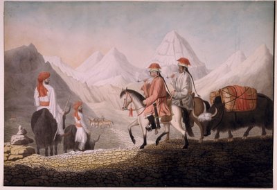 William Moorcroft i Hearsay na drodze do jeziora Mansarovar (Tybet) 1812 (akwarela na papierze) autorstwa Hyder Jung Hearsey