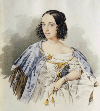 Portret rosyjskiej aktorki Varvara Asenkova (1817-1841) - Akwarela na tekturze I Aleksiejewa (aktywna 1800-1850) autorstwa I. Alexeyev