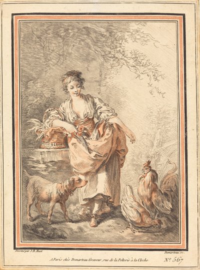 Kobieta karmiąca kurczaki autorstwa I Gilles Antoine Demarteau after Jean Baptiste Hüet
