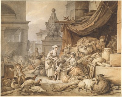 Scena targowa z fantastyczną rzeźbą autorstwa I Jean Baptiste Hüet