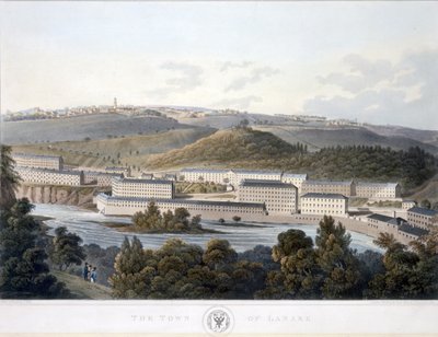Miasto Lanark, z Widoku Szkocji, 1824-25 (kolorowa akwatinta) autorstwa I after Clark