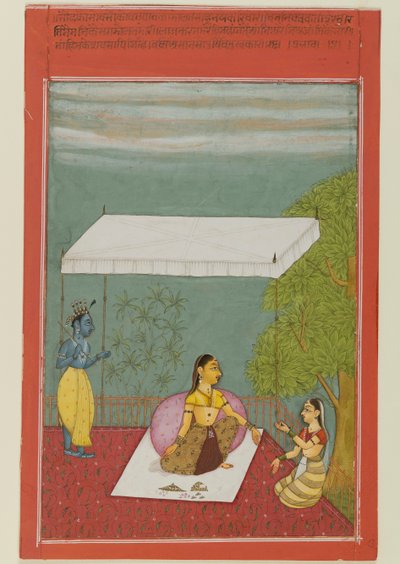Nayika czeka na swojego kochanka, strona z serii ilustrującej Rasikapriya w Keshavadasa, 1692 (nieprzezroczysta toaleta na papierze) autorstwa Ibrahim Ibrahim