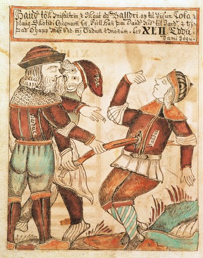 Ny Kgl Saml 1867.4, s.95v The Killing of Balder (caneta e tinta e aquarela sobre papel) (ver também 169947)polonês autorstwa Icelandic School