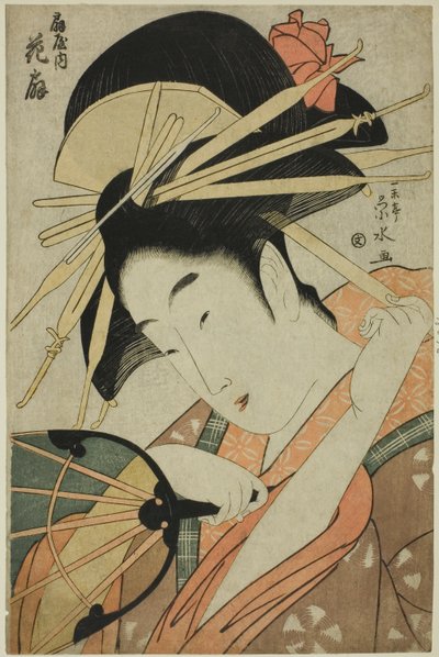 Kurtyzana Hanaogi z Ogiya autorstwa Ichirakutei Eisui