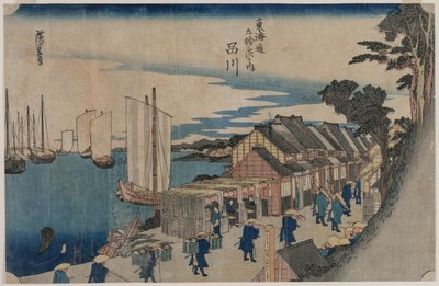 Shinagawa z serii Pięćdziesiąt trzy stacje Tokaido, 1797-1858. autorstwa Ichiryusai Hiroshige II