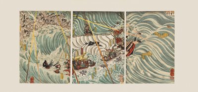 Duchy Taira atakują statek Yoshitsune autorstwa Ichiyusai Kuniyoshi
