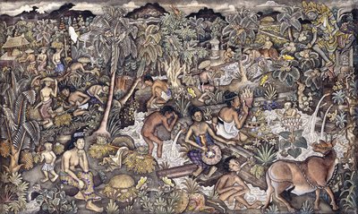 Bali Life, ok. 1940 r. (olej na gazie) autorstwa Ida Bagus Kembeng