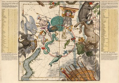 Biegun południowy, Tablica 6 z opisu globu niebieskiego w płaskich ramach, wyd. 1674 autorstwa Ignace Gaston Pardies