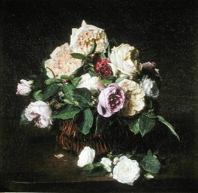 Róże w koszu na stole autorstwa Ignace Henri Jean Fantin Latour