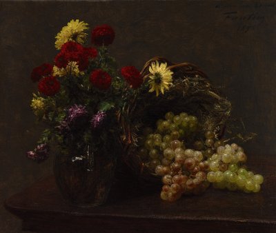 Kwiaty i winogrona autorstwa Ignace Henri Jean Fantin-Latour