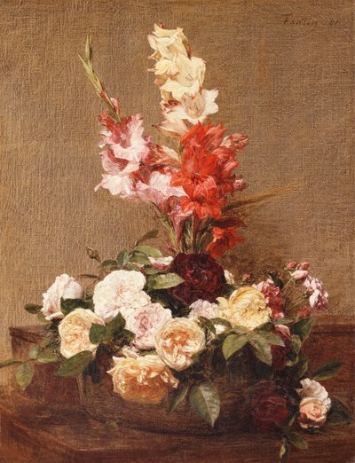 Mieczyki i róże, 1881 autorstwa Ignace Henri Jean Fantin-Latour
