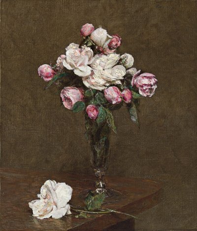 Różowe i białe róże w kieliszku szampańskim, 1874 autorstwa Ignace Henri Jean Fantin Latour