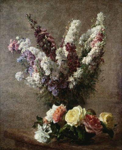 Róże i Larkspur, 1885 autorstwa Ignace Henri Jean Fantin Latour