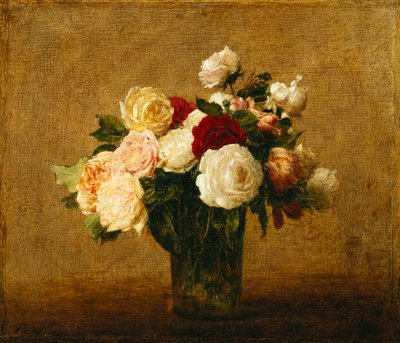 Róże w szklanym wazonie; róże w szklanym wazonie, autorstwa Ignace Henri Jean Fantin Latour