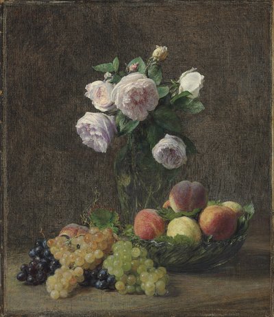 Wazon z różami, brzoskwiniami i winogronami, 1894 autorstwa Ignace Henri Jean Fantin-Latour