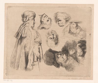 Kompozycja z orientalnym mężczyzną, kobietą z dzieckiem i czterema głowami mężczyzn autorstwa Ignace Joseph de Claussin (attributed to)