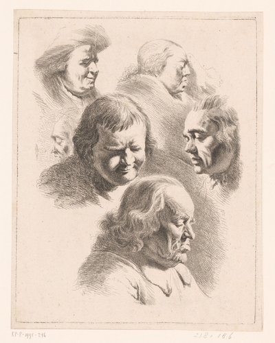 Kompozycja z sześcioma głowami mężczyzn i kobiet z zamkniętymi oczami autorstwa Ignace Joseph de Claussin (attributed to)