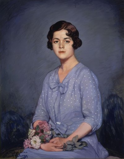LUCIA - (PORTRET MŁODEJ DZIEWCZYNY SIEDZĄCEJ Z KWIATAMI W RĘKACH) - XX WIEK autorstwa Ignacio Zuloaga y Zabaleta