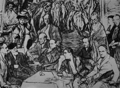 MOI PRZYJACIELE - 1920/36 - RYSUNEK - WĘGIEL / OLEJ / PŁÓTNO - 234X292 CM autorstwa Ignacio Zuloaga y Zabaleta