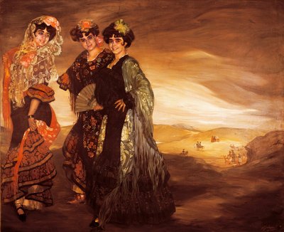 Trzej kuzyni (z tradycyjnymi hiszpańskimi strojami tancerzy) ok. 1903 (olej na płótnie) autorstwa Ignacio Zuloaga y Zabaleta