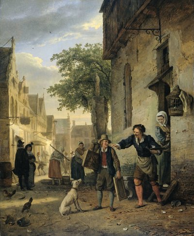 Jan Steen wysyła syna na ulice, aby wymienić obrazy na piwo i wino autorstwa Ignatius Josephus van Regemorter