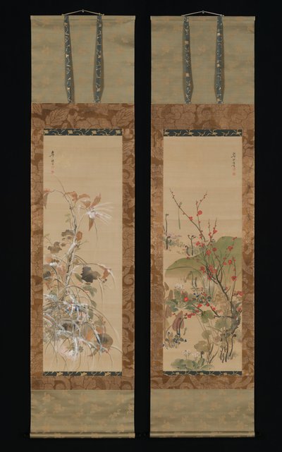 Kwiaty i ptaki czterech pór roku, połowa XIX wieku. autorstwa Ikeda Koson