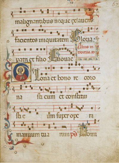 Karta rękopisu ze świętą kobietą, być może Dorota w inicjale G..., ca. 1330-40. autorstwa Illustratore