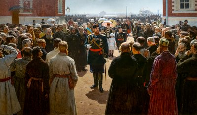 ALEXANDER III PRZYJMUJE DZIEKANY KANTONÓW NA DZIEDZIŃCU PAŁACU autorstwa Ilya Efimovich Repin