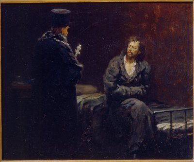 Przed spowiedzią. Obraz Ilji Jefimowicza Repina (Ilia Repin) (1844-1930), olej na płótnie autorstwa Ilya Efimovich Repin