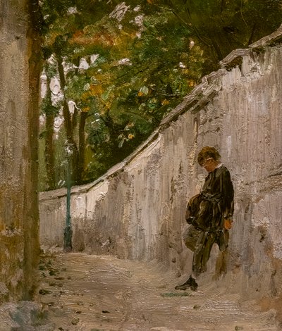 CHŁOPIEC WYCHULA SIĘ O ŚCIANĘ OGRODU, MONTMARTRE autorstwa Ilya Efimovich Repin