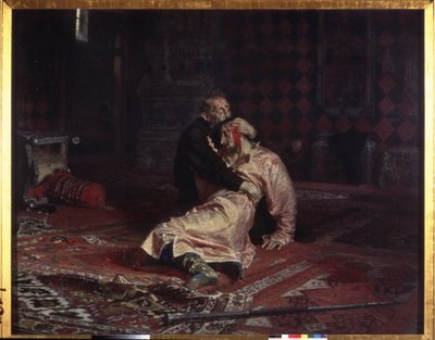 Iwan IV Groźny (1530-1584) obejmuje swojego syna Iwana Iwanowicza (1554-1581), którego właśnie śmiertelnie zranił podczas kłótni, piątek, 16 listopada 1581. Obraz Ilji Jefimowicza Repina (Ilia Repin) (1844-1930) , olej na płótnie autorstwa Ilya Efimovich Repin