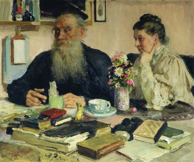 Lew Tołstoj z żoną w Jasnej Polanie, 1907 autorstwa Ilya Efimovich Repin