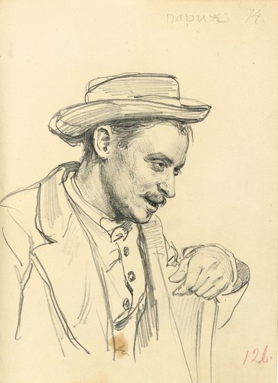 Mężczyzna w kapeluszu z profilu, ok. 1930 r. 1872-1875 autorstwa Ilya Efimovich Repin