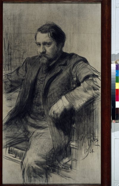 Portrait du peintre Valentin Aleksandrovitch Serov (1865-1911) (Valentin Alexandrovich Serov) - Dessin de Ilya Yefimovich (Jefimovitch) Repin (1844-1930), kredka sur papier autorstwa Ilya Efimovich Repin