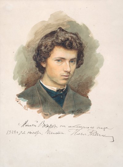 Autoportret - Repin, Ilya Yefimovich (1844-1930) - 1866 - Akwarela na papierze - 35x26 - Kolekcja prywatna autorstwa Ilya Efimovich Repin