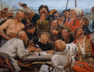 KOZACY ZAPOROGÓW PISZĄCY LIST DO SUŁTANA TURCJI autorstwa Ilya Efimovich Repin