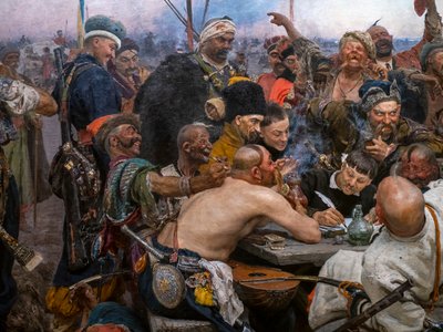 KOZACY ZAPOROGÓW PISZĄCY LIST DO SUŁTANA TURCJI autorstwa Ilya Efimovich Repin