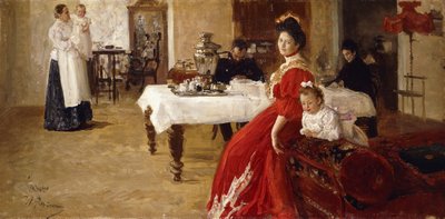 Córka Artysty Tatiana i jej rodzina we wnętrzu, autorstwa Ilya Efimovich Repin