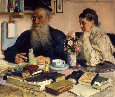 „Autor Lew Tołstoj z żoną w Jasnej Polanie”, 1907. autorstwa Ilya Efimovich Repin