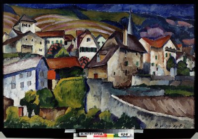 Małe miasteczko w Szwajcarii. Malarstwo Ilyi Ivanovich Mashkov (Ilia Mashkov, Matchkov) (1881-1944), olej na płótnie autorstwa Ilya Ivanovich Mashkov