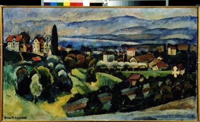 Widok na miasto Nervi (Włochy) Opis krajobrazu i miasteczka na wybrzeżu Riwiery Włoskiej, niedaleko Genui, latem. Malarstwo Ilyi Ivanovich Mashkov (Ilia Mashkov, Matchkov) (1881-1944), olej na płótnie. autorstwa Ilya Ivanovich Mashkov