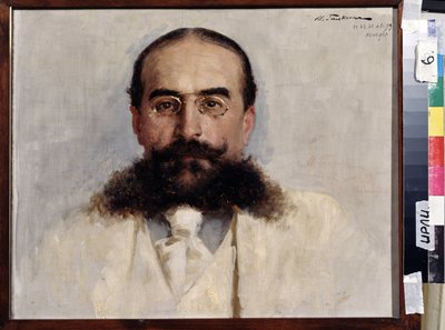 Portret pisarza, pedagoga i dramaturga Władimira Niemirowicza Dachenko (1858-1943) (Portret pisarza, pedagoga i dramatopisarza Władimira I. Niemirowicza-Danczenko). Obraz Ilyi Savvich Galkin (1860-1915), olej na płótnie autorstwa Ilya Savich Galkin