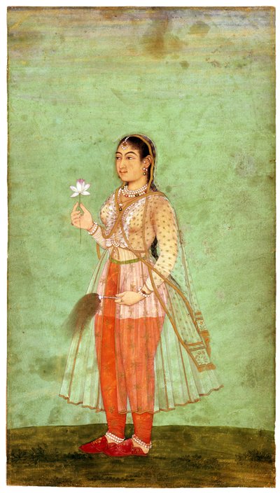 Dama z kwiatkiem i trzepaczką muchową, ok. 1630 r. autorstwa Indian Art