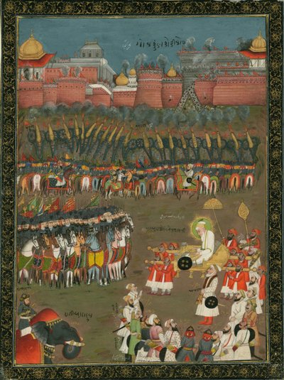 Zdobycie Golkonda przez cesarza Mogołów Aurangzeba w 1687 r., ok. 1760 autorstwa Indian Art