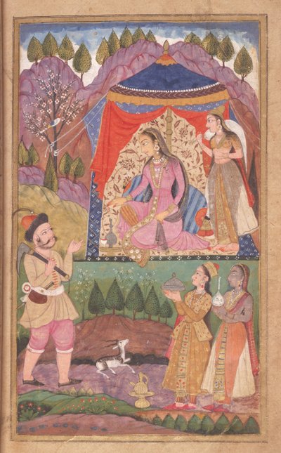 48,62 folio 138 Farhad opowiada o swoich przygodach księżniczce Shirin z Khusrau i Shirin, szkoła Deccani, 1722 autorstwa Indian School