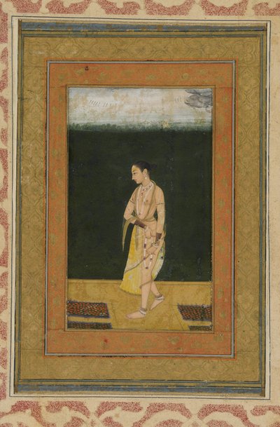 Dama przechadza się po ogrodzie, Folio albumu z obrazem, ok. 1730 autorstwa Indian School