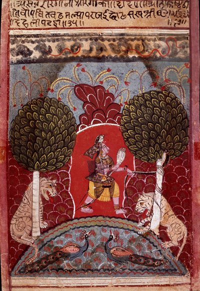 Wąż kobry schwytany w lesie zamieszkałym przez zwierzęta Miniatura szkoły Malwa (ind.) ok. 1680 r. Kolekcja prywatna autorstwa Indian School